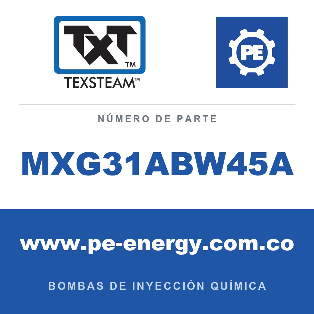 Texsteam MXG31ABW45A Bomba - MXG3-1 BOMBA (PMP), ESTÁNDAR (STD), SIMPLEX (SPLX), 2.5DIÁM. PISTÓN (PSTN), VERTICAL (VERT), 3/8 T/K