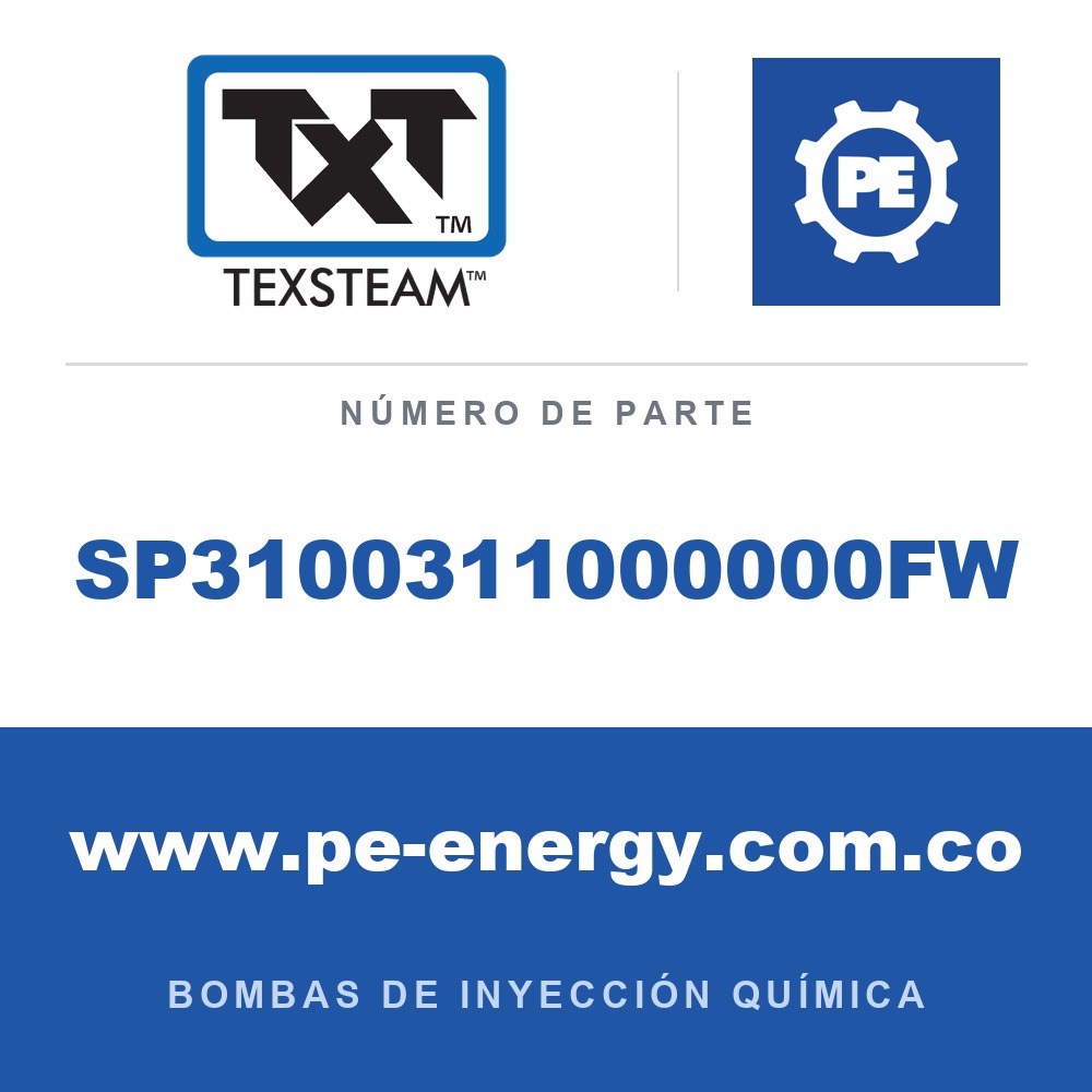 Texsteam SP3100311000000FW Conjunto de bomba - SUB-CONJ. BOMBA SP DÚPLEX (DPLX) 3/8 ESTÁNDAR, SS B-T/BUN 65RPM