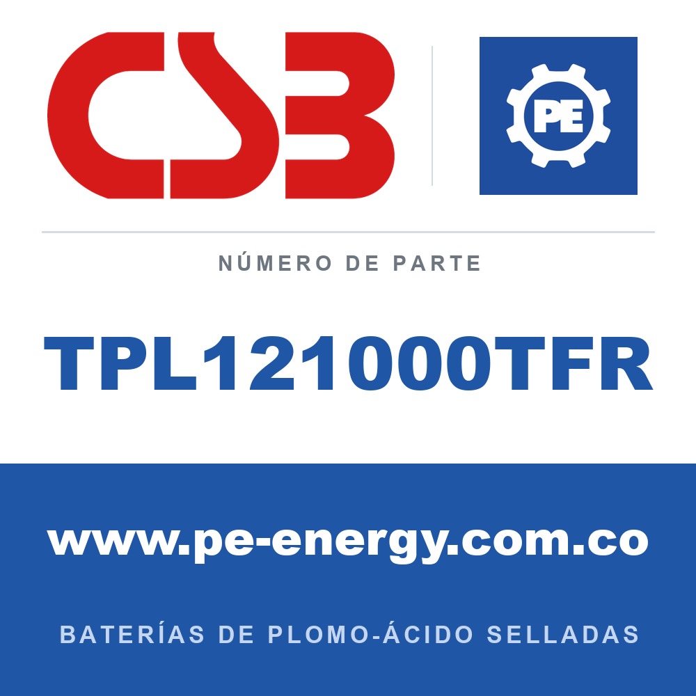 CSB Battery TPL121000TFR - CSB TPL121000TFR Batería de plomo-ácido sellada 12V 110Ah, caja retardante de llama