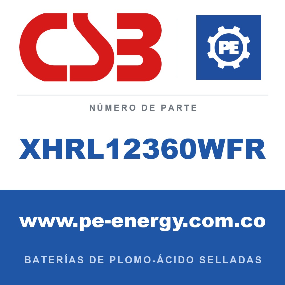 CSB Battery XHRL12360WFR - CSB XHRL12360WFR Batería de plomo-ácido sellada 12V 90Ah, carcasa ignífuga