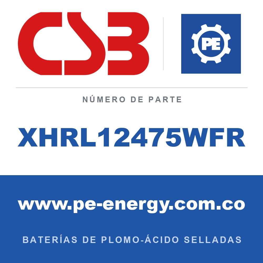 CSB Battery XHRL12475WFR - CSB XHRL12475WFR Batería de plomo-ácido sellada 12V 119Ah, carcasa ignífuga