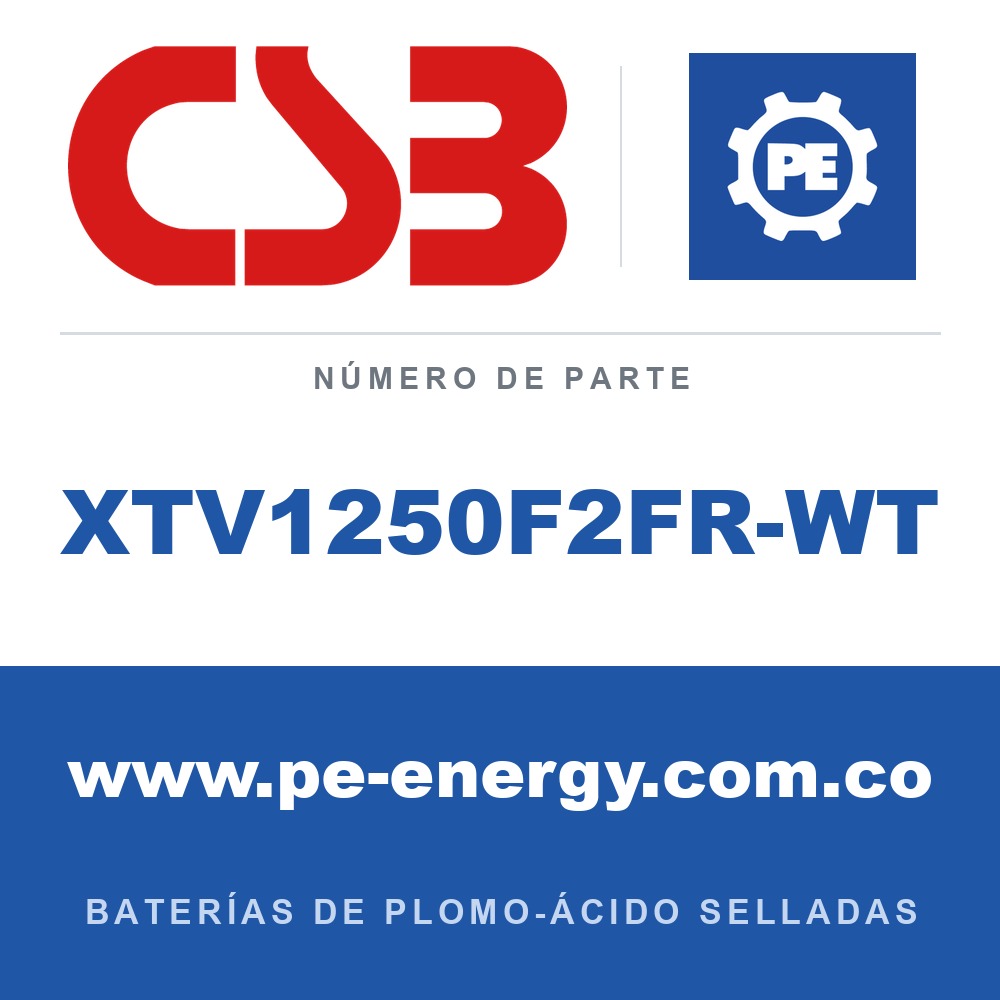 CSB Battery XTV1250F2FR-WT - CSB XTV1250F2FR-WT Batería de plomo-ácido sellada 12V 5Ah, caja resistente al fuego