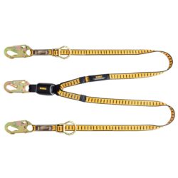 DEWALT DXFP615121 6 ft.(1.8 m) Eslinga de doble brazo, absorbedor de energía externo, amarre a argolla en D, ajustable, ganchos de seguridad de acero en ambos extremos