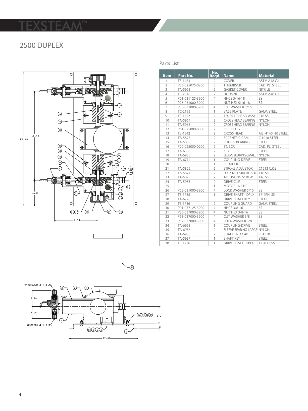Diagrama de ensamble dúplex de la Serie Texsteam 2500